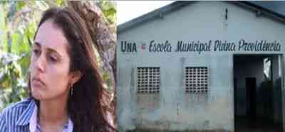 Diane e a fachada da escola abandonada por seu governo. 