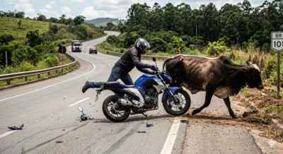 Una: Motociclista fica ferido após colisão com vaca na BA-001 região da Ecoparque