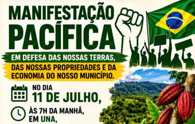 Produtores rurais convocam manifestação pacífica em Una no dia 11 de julho
