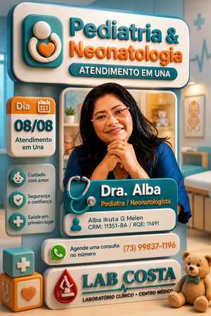 Lab Costa: Dra. Alba, pediatra e neonatologista, realizará atendimento em Una no dia 8 de agosto