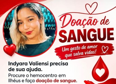 Colônia de Una: Campanha pede doação de sangue para Indyara